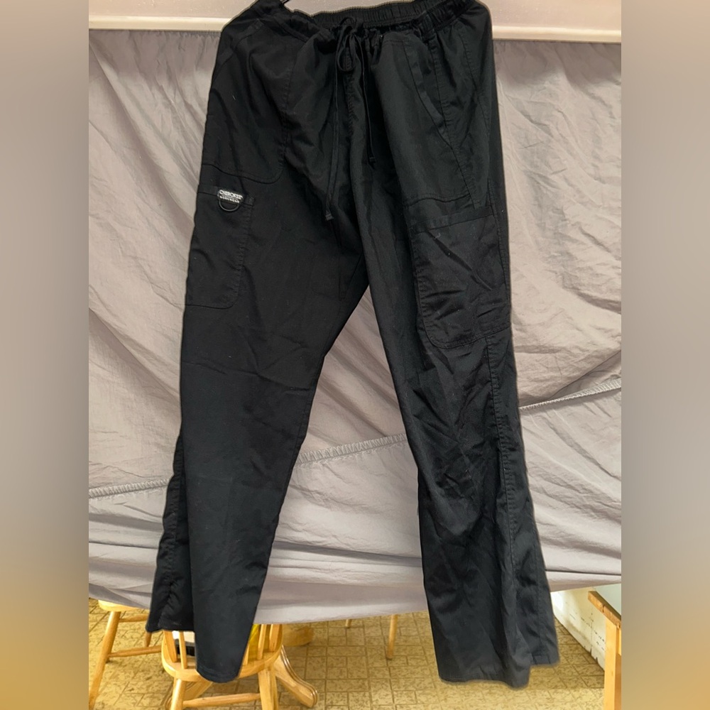 Cherokee Black Cargo/Scrub Pants Lightweight and Water-Resistant